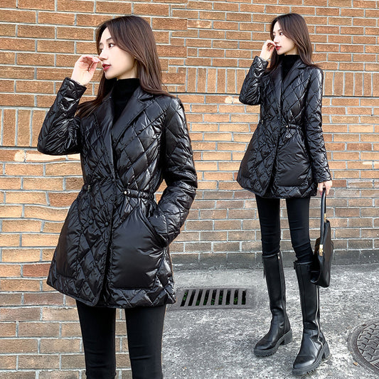 Slim Waist Shiny Mid-Length Jacket