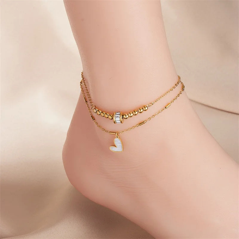 Boho Double-Layer Heart Anklet