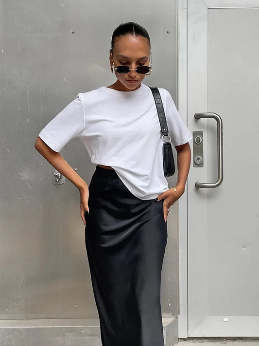 Black Satin Trumpet Skirt