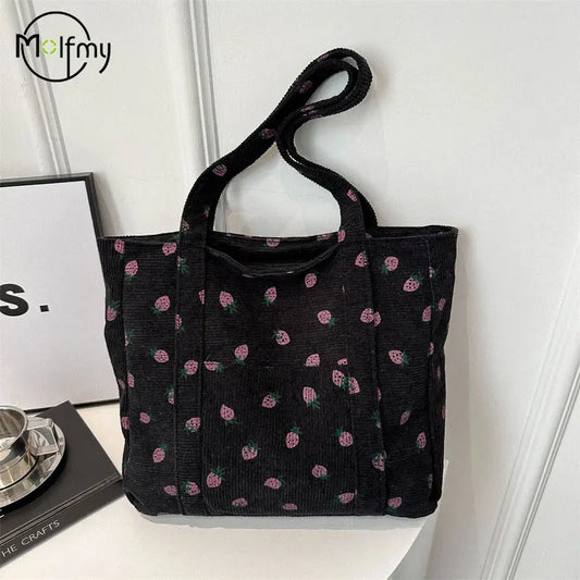 Corduroy Strawberries Tote Bag