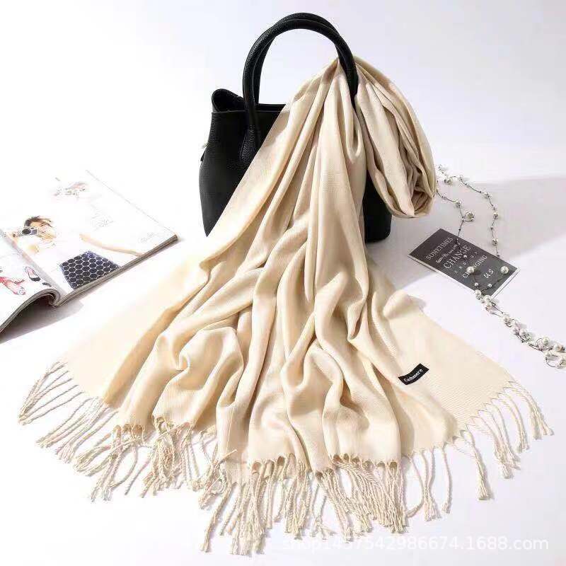 Imitation Cashmere Scarf Women's Solid Color Fringed Warm Dual-use Shawl