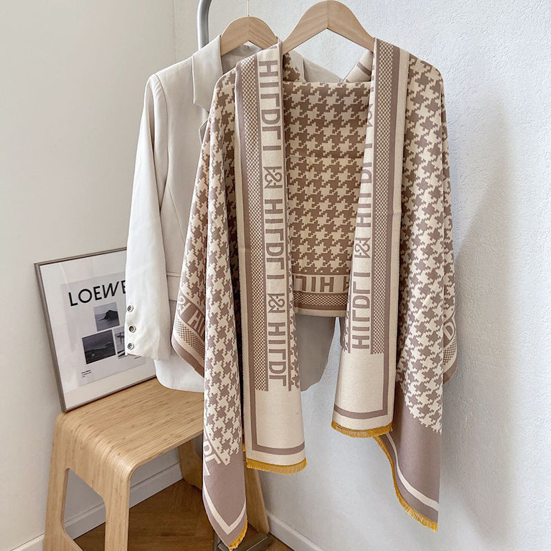 Scarf Female Houndstooth Letters Spring And Summer Dual-use Shawl