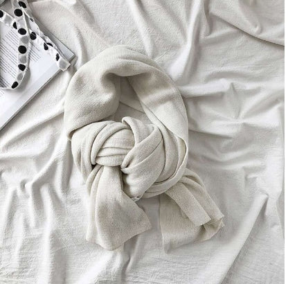 Pure Color Knitted Wool Scarf for Women