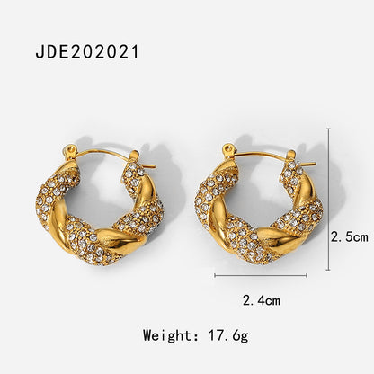 New Fashion Wild 18K Gold Plated White Square Crystal Zircon Hoop Earrings