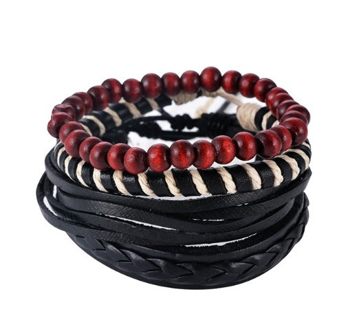 Vintage Leather Bead Wrap Bracelet
