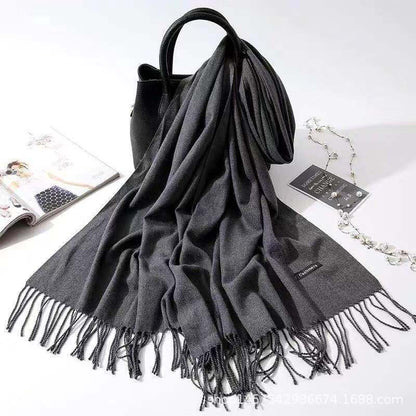 Imitation Cashmere Scarf Women's Solid Color Fringed Warm Dual-use Shawl