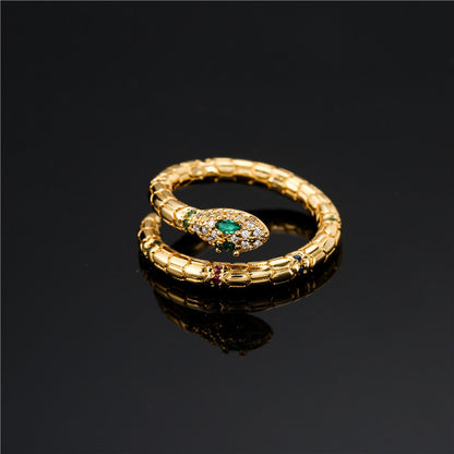 Gold Adjustable Snake Ring with Zircon