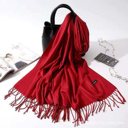 Imitation Cashmere Scarf Women's Solid Color Fringed Warm Dual-use Shawl