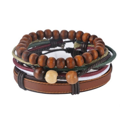 Vintage Leather Bead Wrap Bracelet