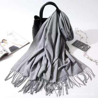 Imitation Cashmere Scarf Women's Solid Color Fringed Warm Dual-use Shawl