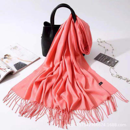 Imitation Cashmere Scarf Women's Solid Color Fringed Warm Dual-use Shawl