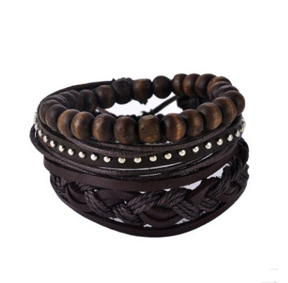 Vintage Leather Bead Wrap Bracelet