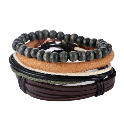 Vintage Leather Bead Wrap Bracelet