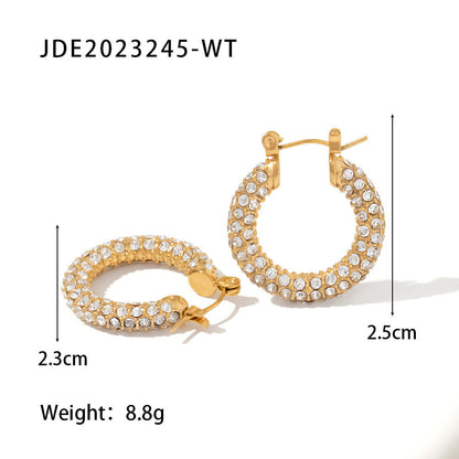 New Fashion Wild 18K Gold Plated White Square Crystal Zircon Hoop Earrings
