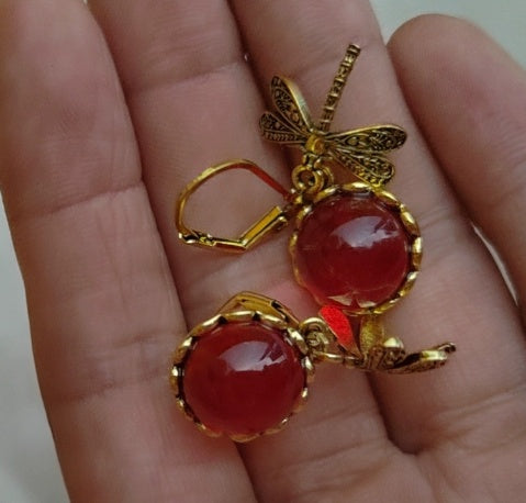 Boho Dragonfly Chakra Moonstone Drop Earrings