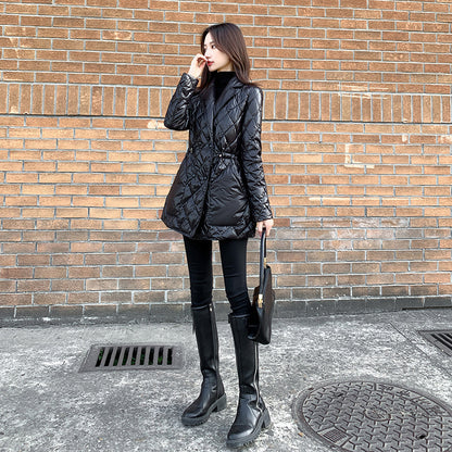 Slim Waist Shiny Mid-Length Jacket