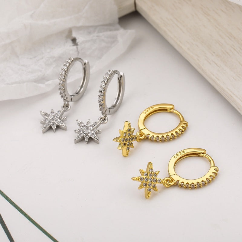 Silver Shiny  Star Hoop Earrings For Women Hot Danity Gold Silver Color Party Jewelry