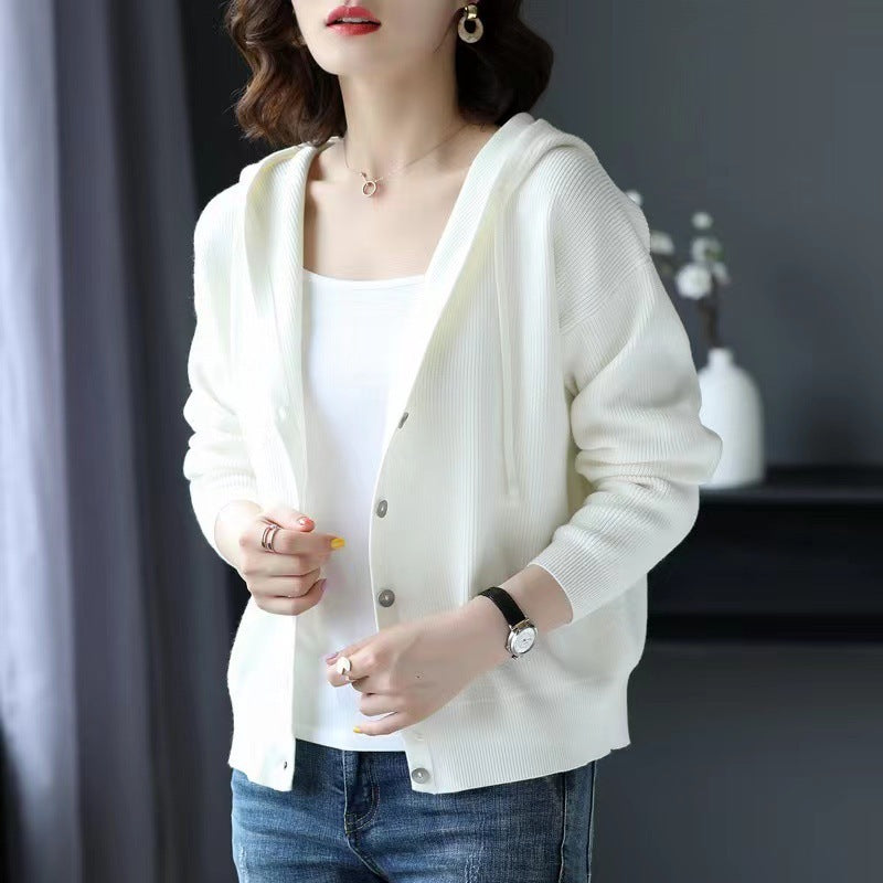 Hooded Single-Breasted Sweater Coat