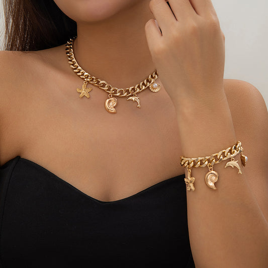 Boho Conch & Dolphin Charm Choker