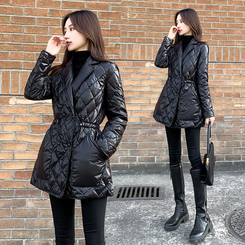 Slim Waist Shiny Mid-Length Jacket