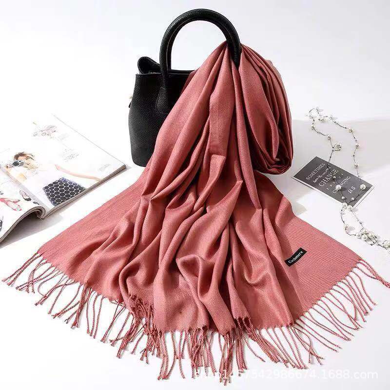 Imitation Cashmere Scarf Women's Solid Color Fringed Warm Dual-use Shawl