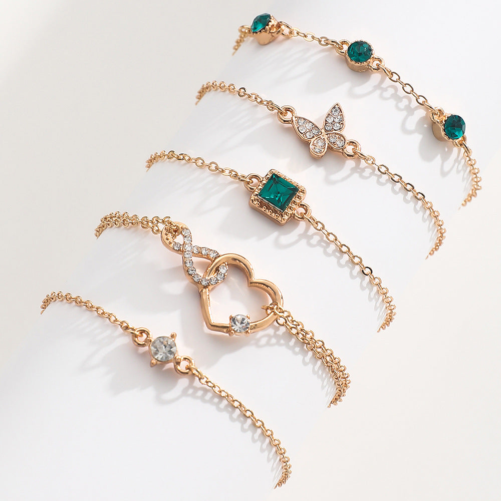 Boho Green Crystal 5-Piece Bracelet Set