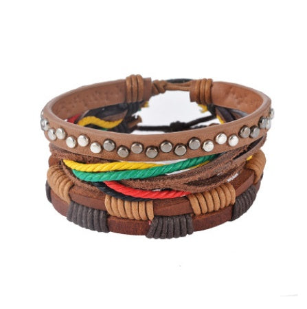 Vintage Leather Bead Wrap Bracelet