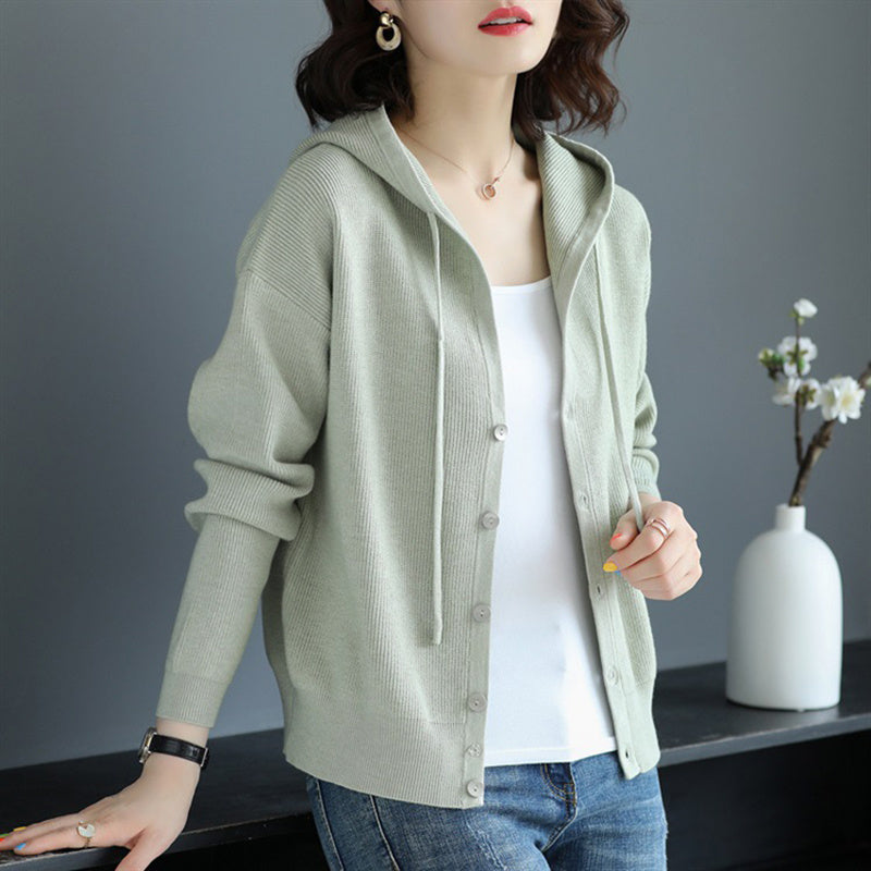 Hooded Single-Breasted Sweater Coat