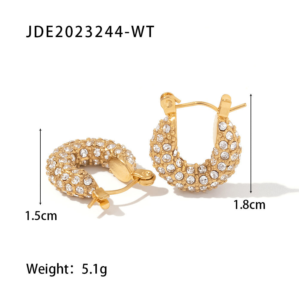 New Fashion Wild 18K Gold Plated White Square Crystal Zircon Hoop Earrings