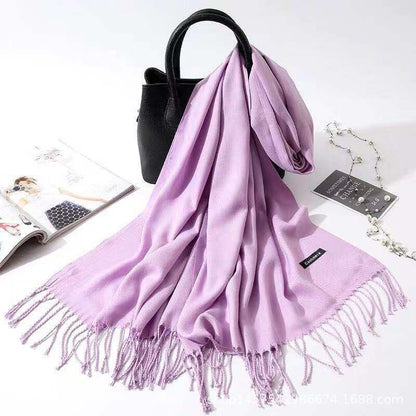 Imitation Cashmere Scarf Women's Solid Color Fringed Warm Dual-use Shawl