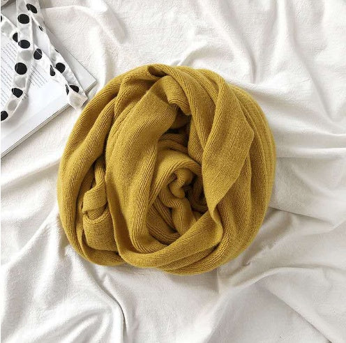 Pure Color Knitted Wool Scarf for Women