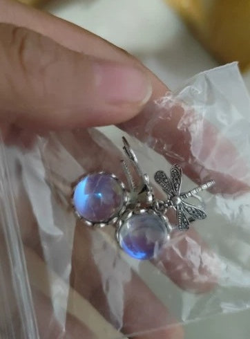 Boho Dragonfly Chakra Moonstone Drop Earrings