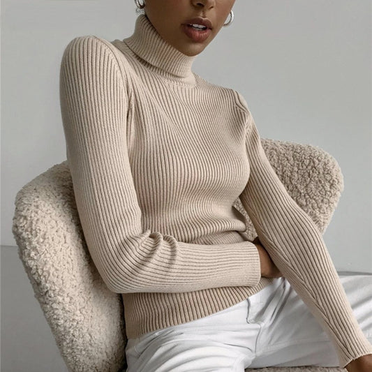 Solid Ribbed Turtleneck Sweater
