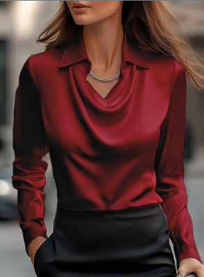 Elegant Satin Swing Collar Blouse