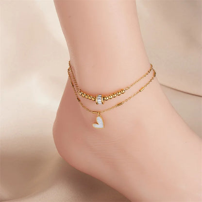 Boho Double-Layer Heart Anklet