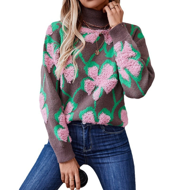 Women's Knitwear Three-dimensional Flocking Floral Lapel