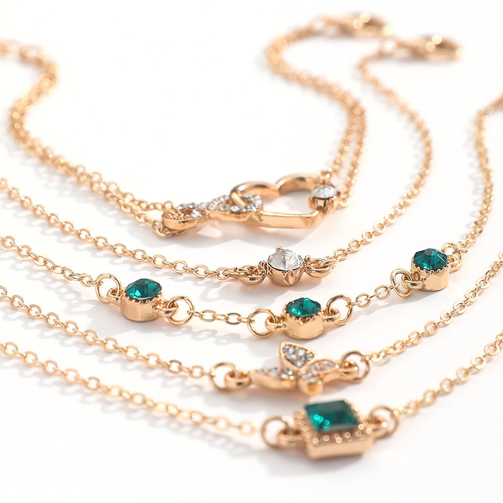 Boho Green Crystal 5-Piece Bracelet Set