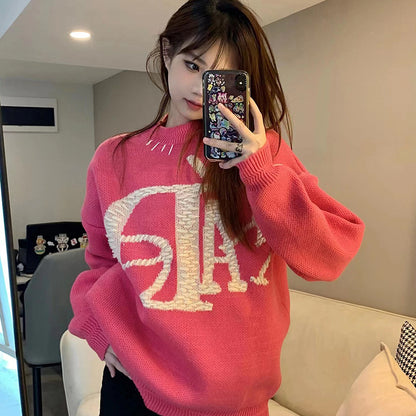 Vintage Street Funny Letter Hand Embroidered Sweater