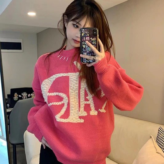 Vintage Street Funny Letter Hand Embroidered Sweater