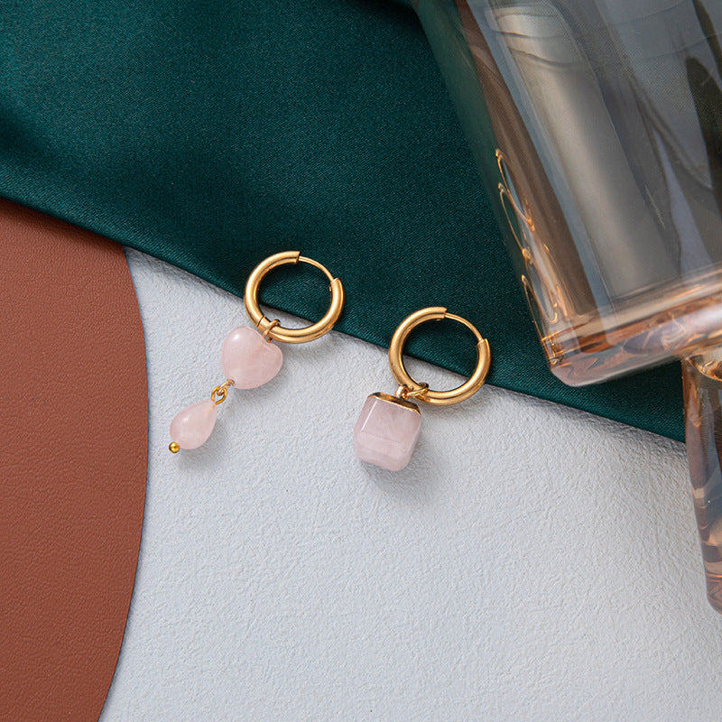 Retro Asymmetric Geometry Rectangle Natural Stone Hoop Earrings