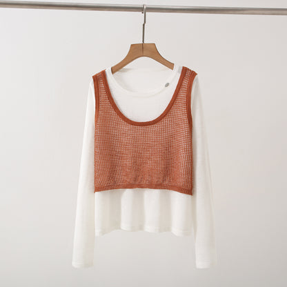 New Design Sense Stitching Fake Two-piece Knitted Sweaters Women