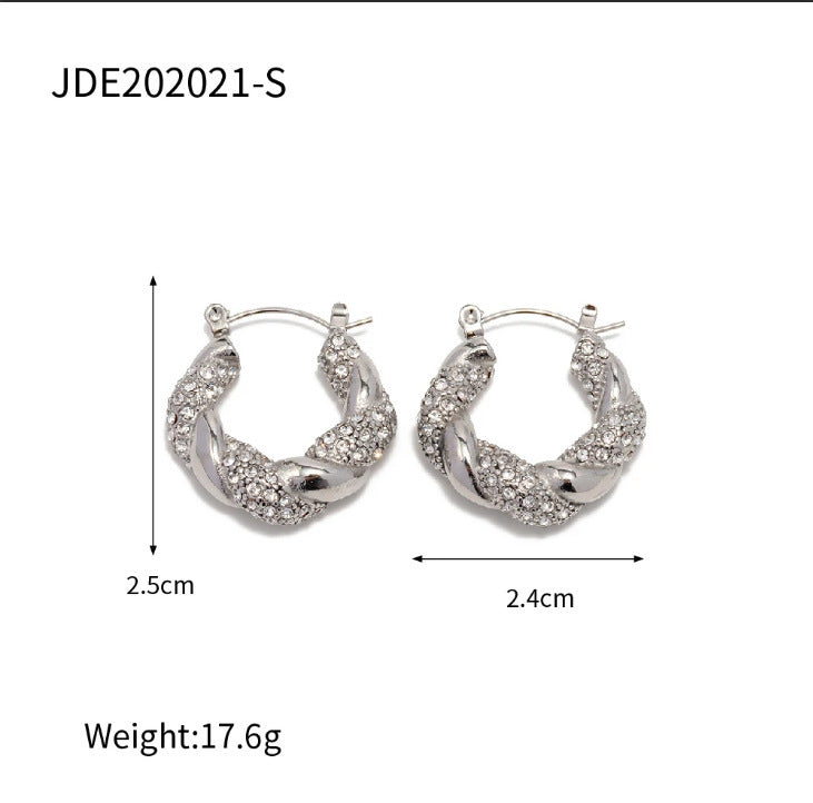 New Fashion Wild 18K Gold Plated White Square Crystal Zircon Hoop Earrings