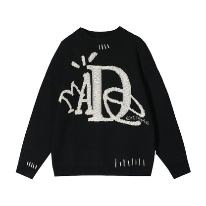 Vintage Street Funny Letter Hand Embroidered Sweater