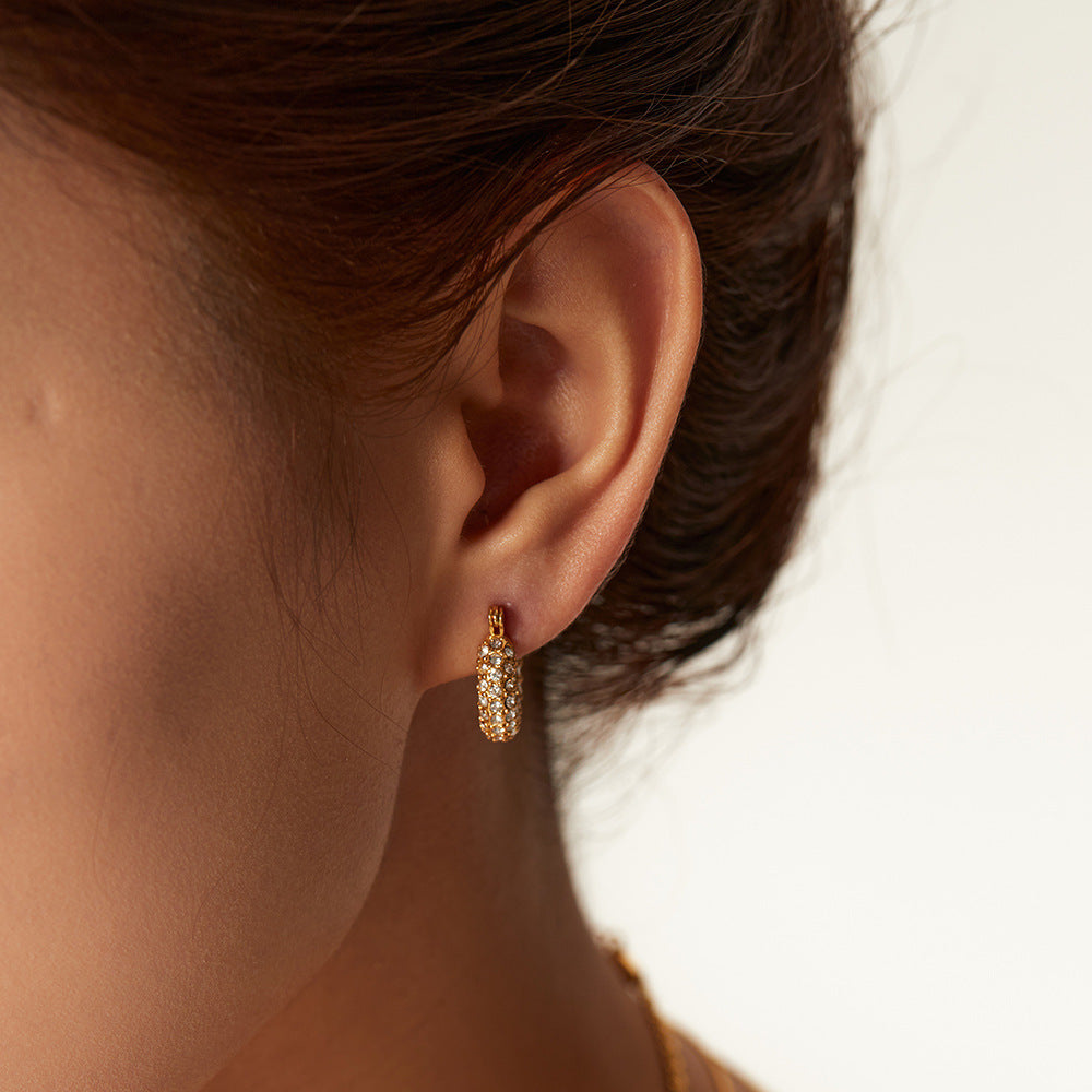 New Fashion Wild 18K Gold Plated White Square Crystal Zircon Hoop Earrings