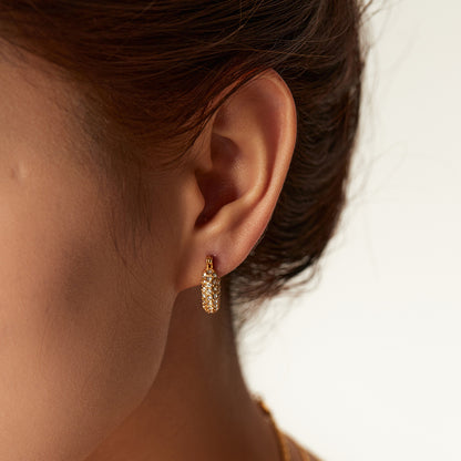 New Fashion Wild 18K Gold Plated White Square Crystal Zircon Hoop Earrings