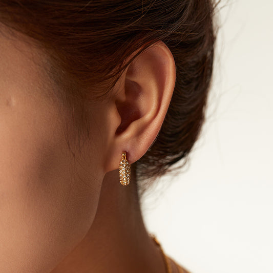 New Fashion Wild 18K Gold Plated White Square Crystal Zircon Hoop Earrings