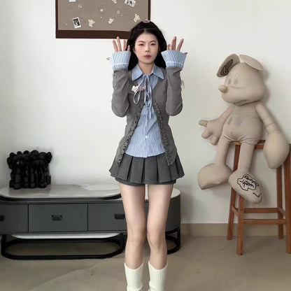 College Style Fake Two-piece Knitted Sweaters Women