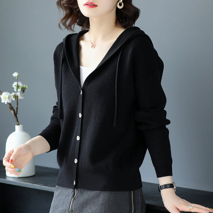Hooded Single-Breasted Sweater Coat