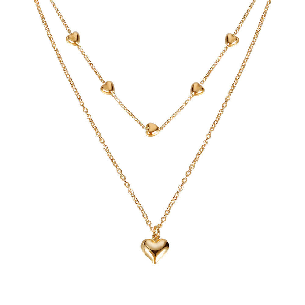 Double-Layer Gold Heart Pendant Necklace