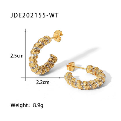New Fashion Wild 18K Gold Plated White Square Crystal Zircon Hoop Earrings